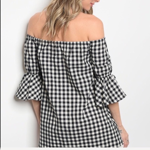 🖤Off the shoulder black and white checked top New - Picture 6 of 8